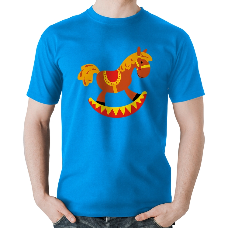 Camiseta Algodão Cavalo Balanço - Azul
