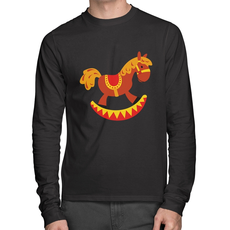 Camiseta Algodão Cavalo Balanço Manga Longa