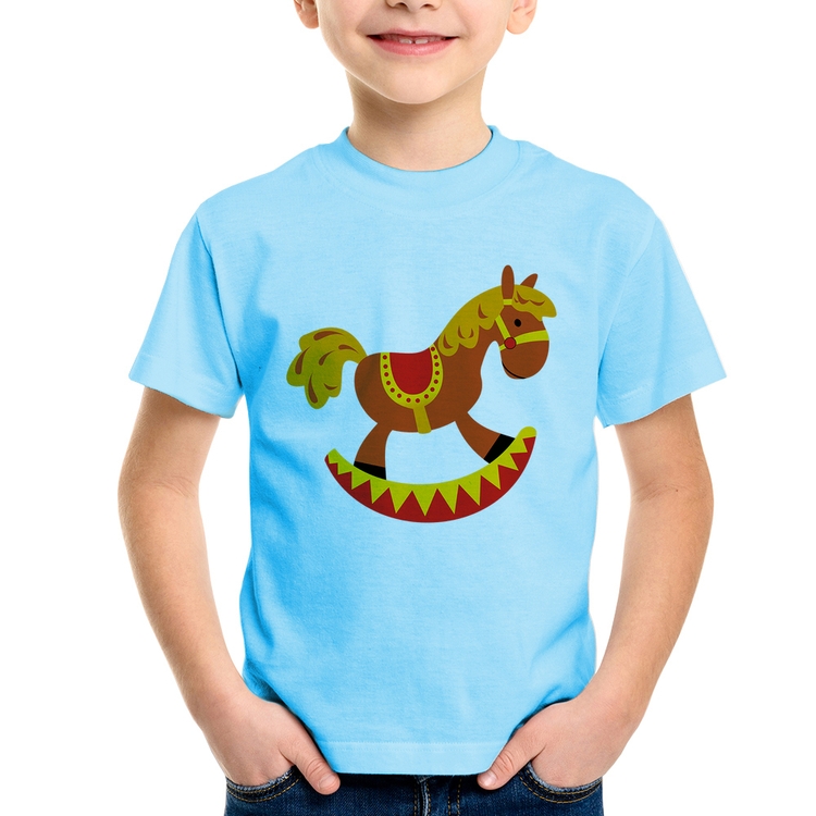 Camiseta Infantil Cavalo Balanço - Azul Bebê