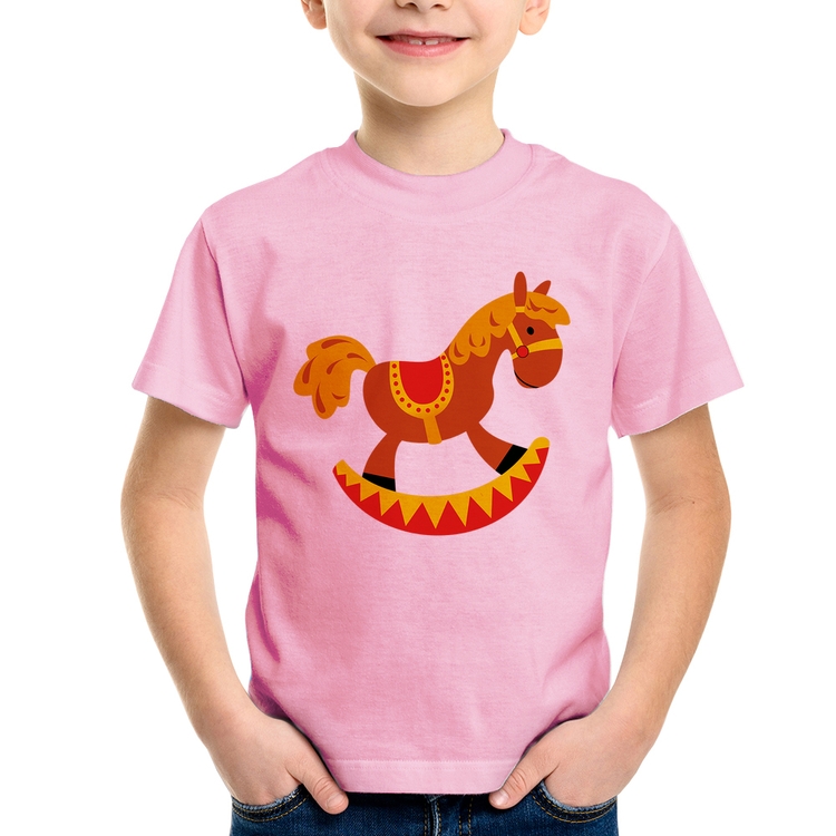 Camiseta Infantil Cavalo Balanço - Rosa Bebê