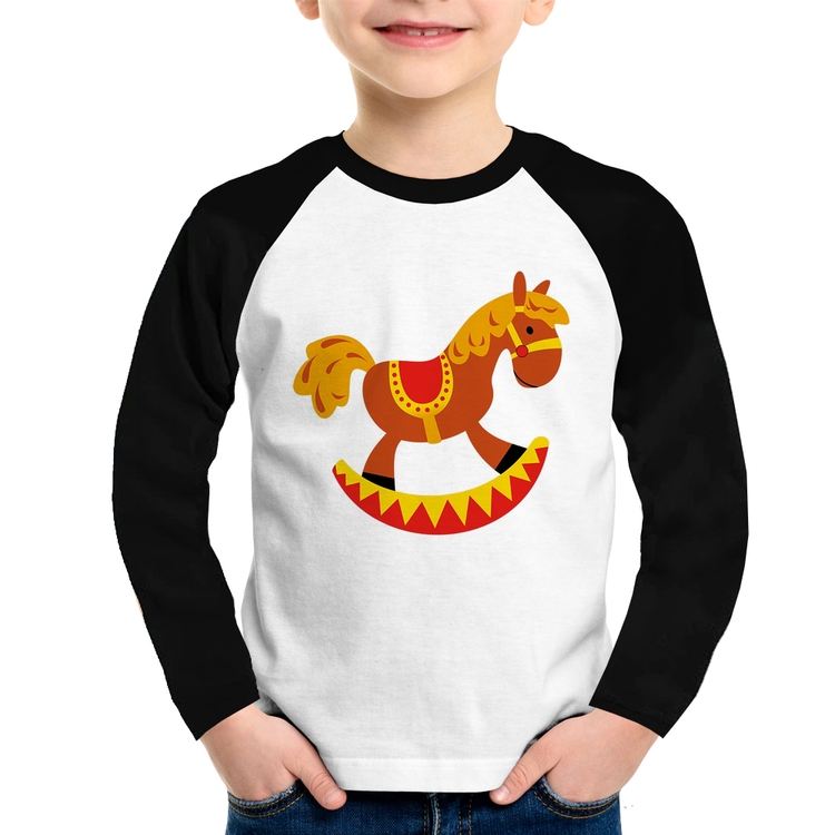 Camiseta Raglan Infantil Cavalo Balanço Manga Longa