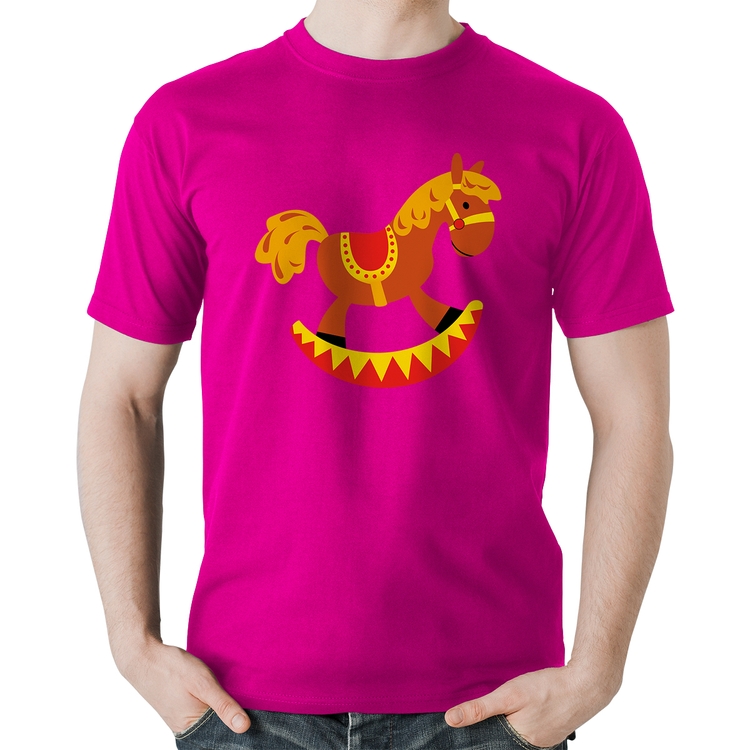 Camiseta Algodão Cavalo Balanço - Rosa