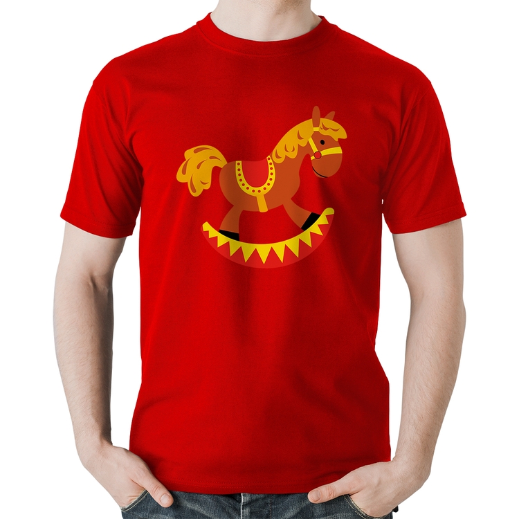 Camiseta Algodão Cavalo Balanço - Vermelha