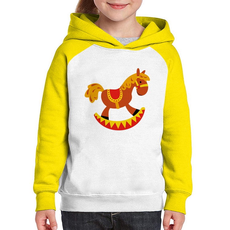 Moletom Infantil Cavalo Balanço - Branco/Amarelo