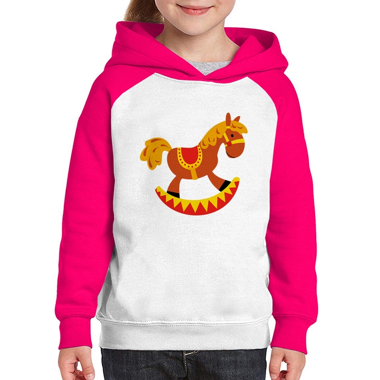Moletom Infantil Cavalo Balanço - Branco/Rosa