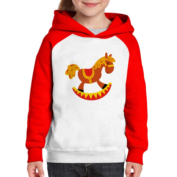 Moletom Infantil Cavalo Balanço - Branco/Vermelho