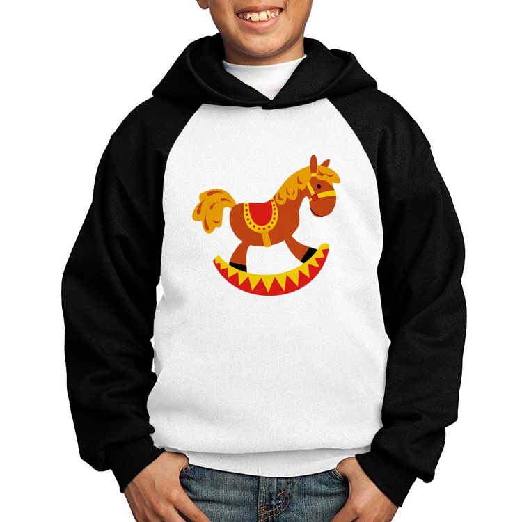 Moletom Infantil Cavalo Balanço - Branco/Preto