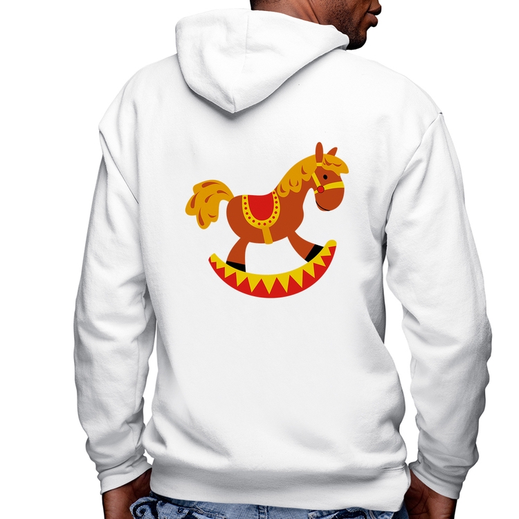 Blusa Moletom Cavalo Balanço Masculina com Capuz e Zíper - Branca