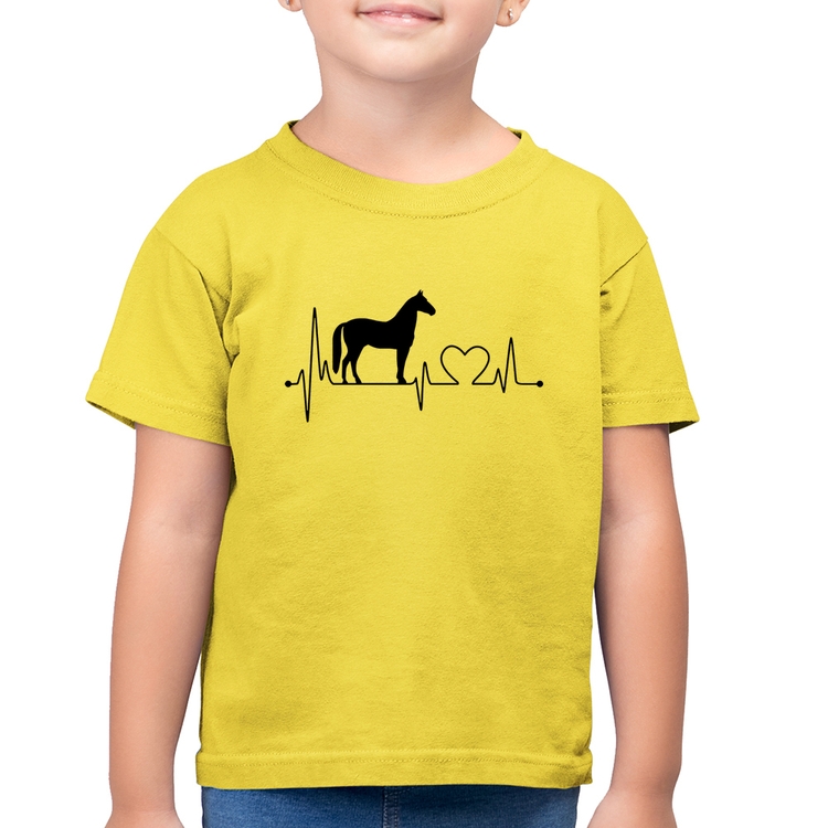 Camiseta Algodão Infantil Cavalo Batimentos Cardíacos - Amarelo Canário
