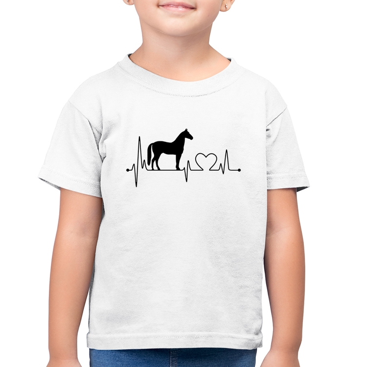 Camiseta Algodão Infantil Cavalo Batimentos Cardíacos - Branca