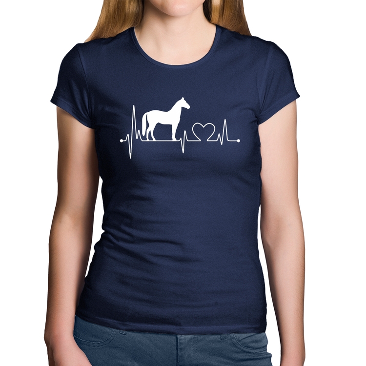 Baby Look Algodão Cavalo Batimentos Cardíacos - Marinho