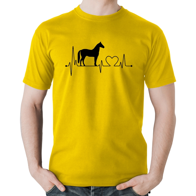 Camiseta Algodão Cavalo Batimentos Cardíacos - Amarela