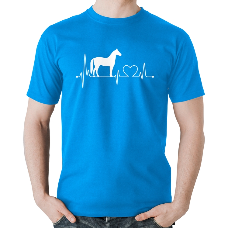 Camiseta Algodão Cavalo Batimentos Cardíacos - Azul