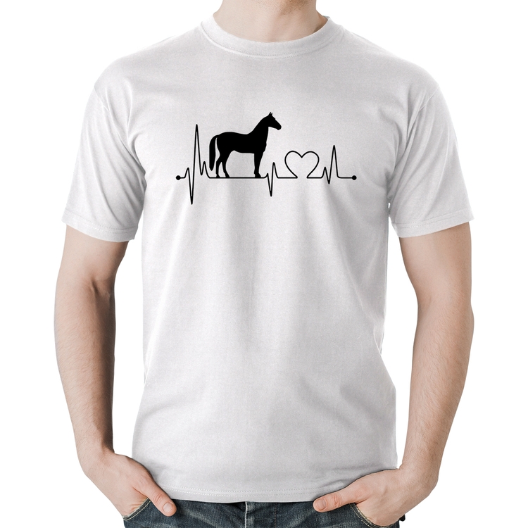 Camiseta Algodão Cavalo Batimentos Cardíacos - Branca