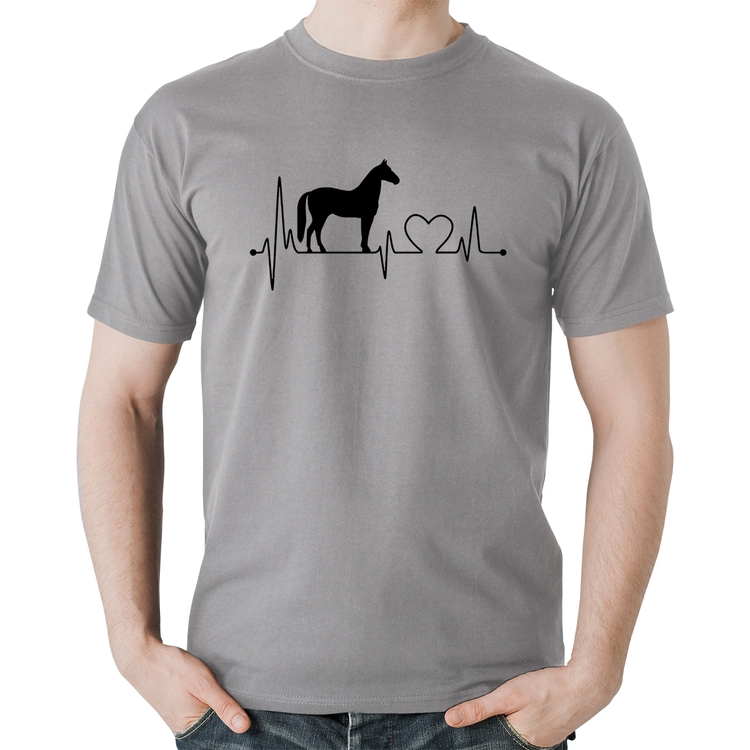 Camiseta Algodão Cavalo Batimentos Cardíacos - Cinza