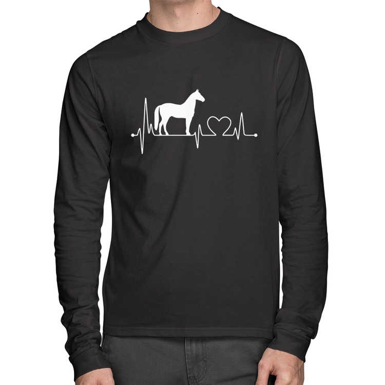 Camiseta Algodão Cavalo Batimentos Cardíacos Manga Longa