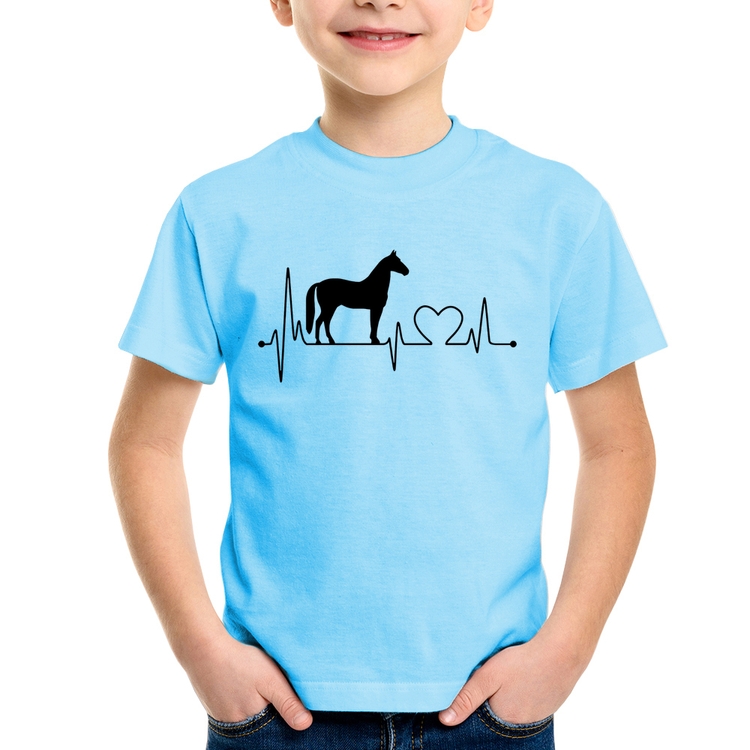 Camiseta Infantil Cavalo Batimentos Cardíacos - Azul Bebê