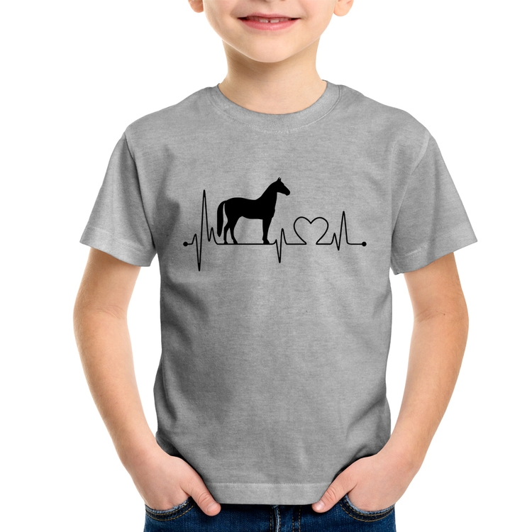 Camiseta Infantil Cavalo Batimentos Cardíacos - Cinza