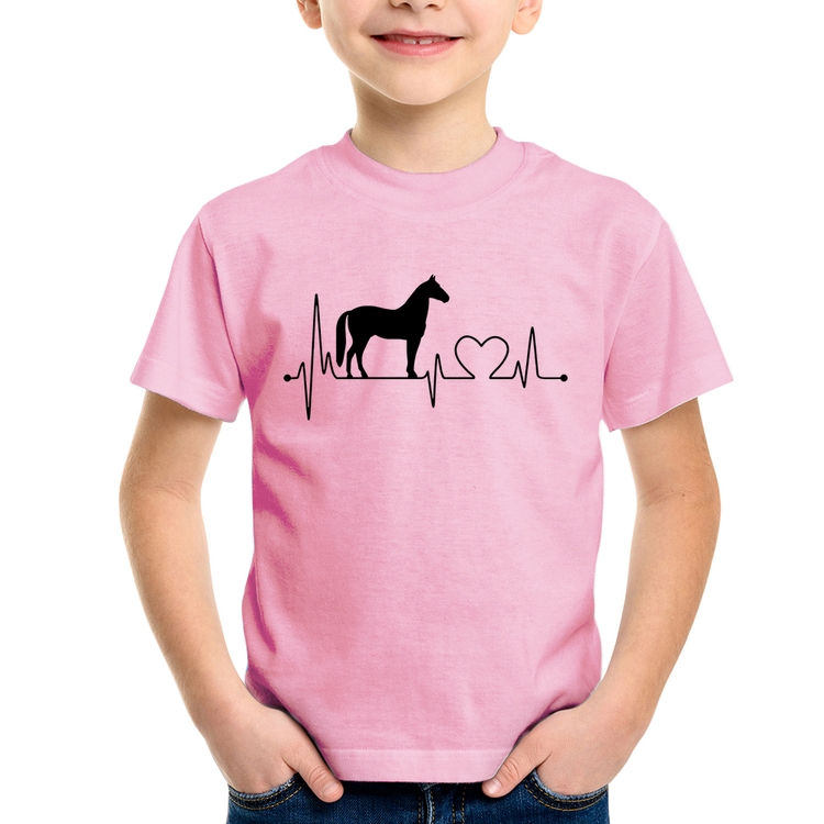 Camiseta Infantil Cavalo Batimentos Cardíacos - Rosa Bebê