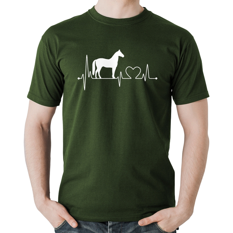Camiseta Algodão Cavalo Batimentos Cardíacos - Musgo