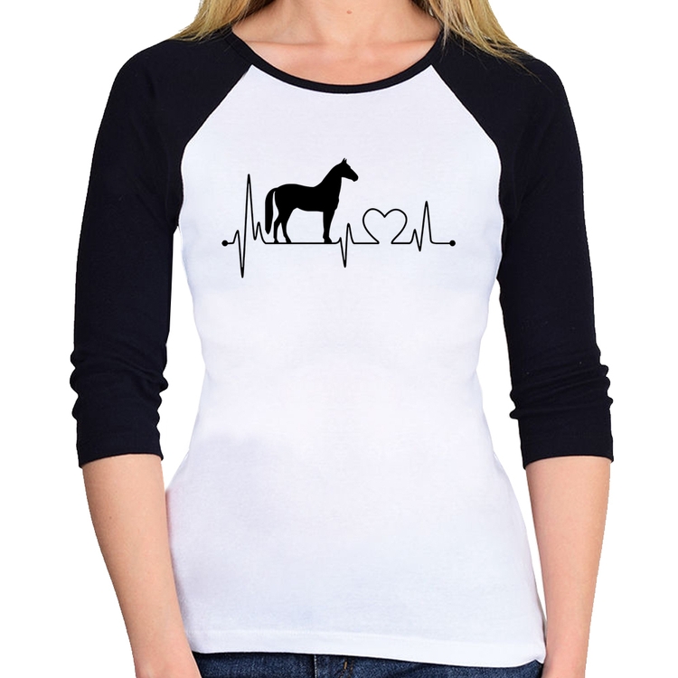 Baby Look Raglan Cavalo Batimentos Cardíacos Manga 3/4