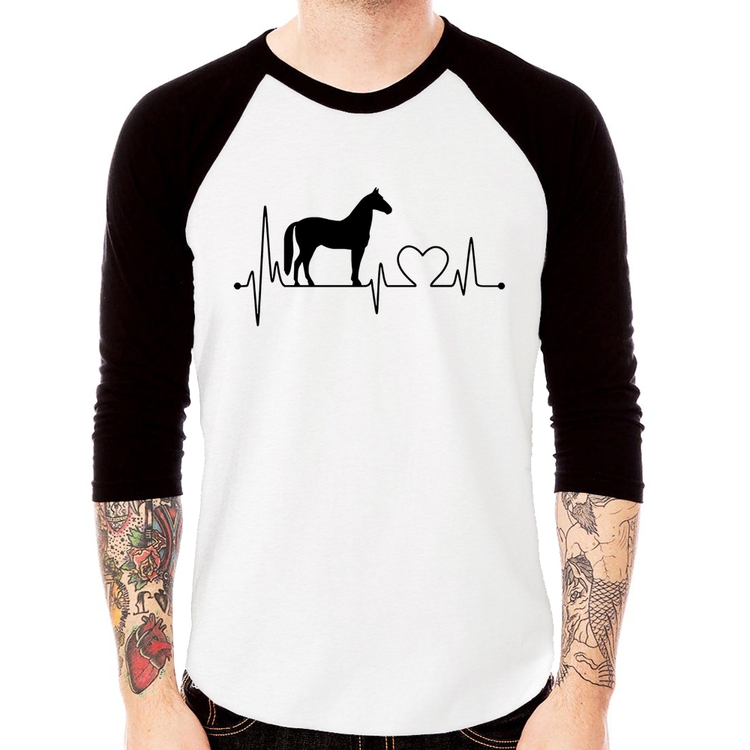 Camiseta Raglan Cavalo Batimentos Cardíacos Manga 3/4