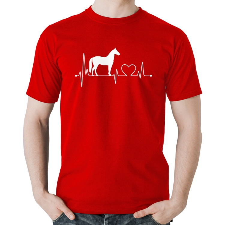 Camiseta Algodão Cavalo Batimentos Cardíacos - Vermelha