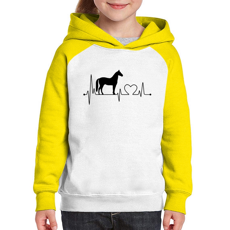Moletom Infantil Cavalo Batimentos Cardíacos - Branco/Amarelo