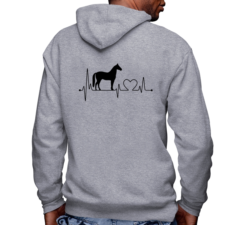 Blusa Moletom Cavalo Batimentos Cardíacos Masculina com Capuz e Zíper - Mescla