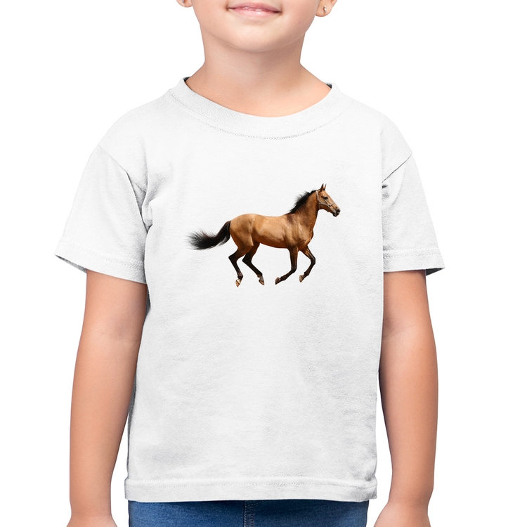 Camiseta Algodão Infantil Cavalo Correndo - Branca