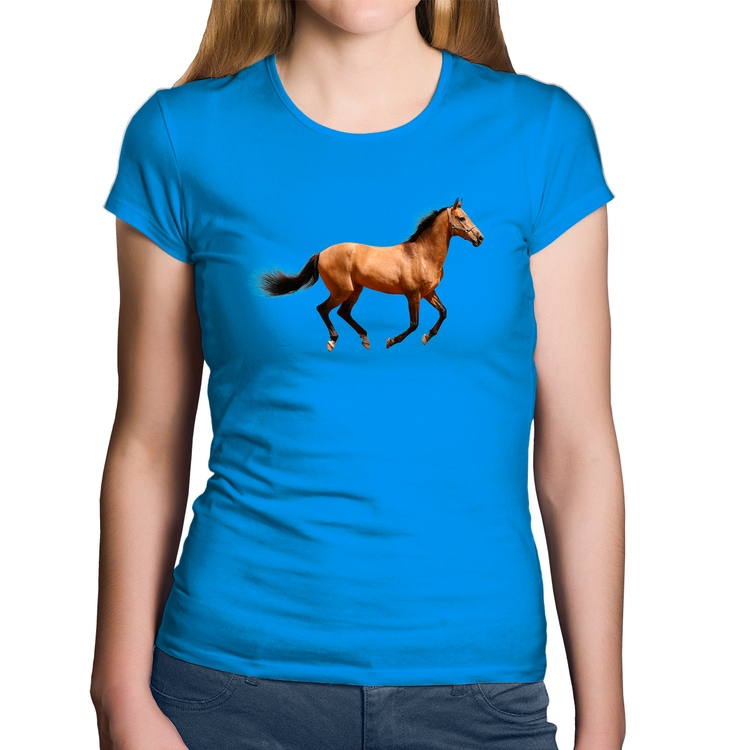 Baby Look Algodão Cavalo Correndo - Azul