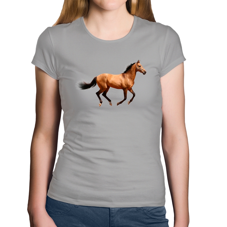 Baby Look Algodão Cavalo Correndo - Cinza