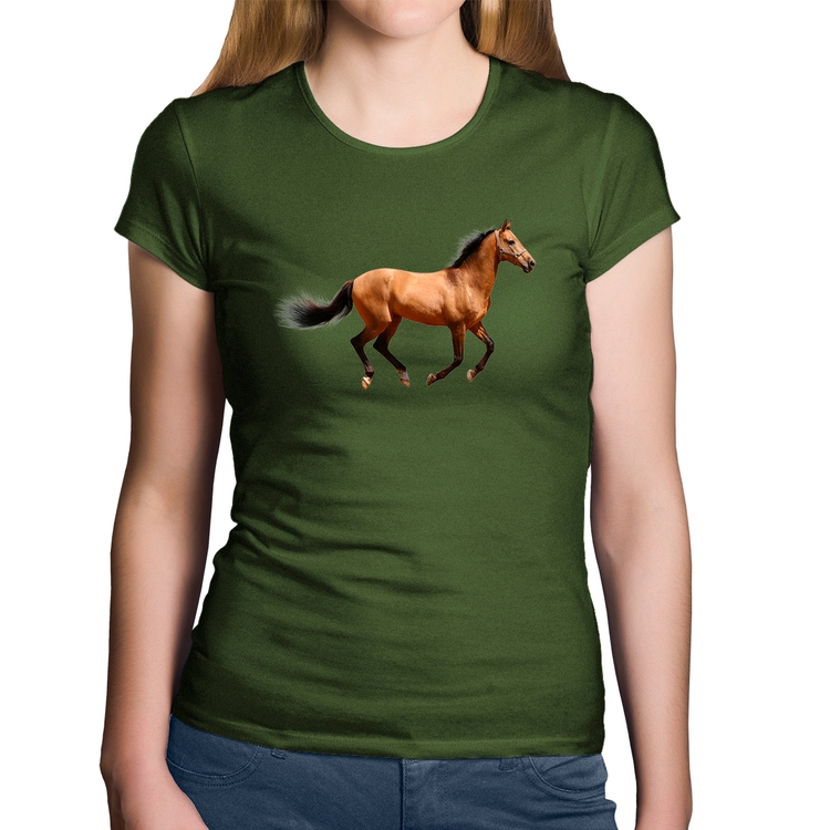 Baby Look Algodão Cavalo Correndo - Musgo