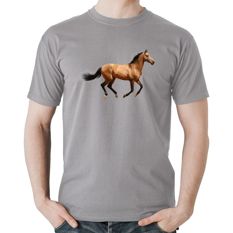 Camiseta Algodão Cavalo Correndo - Cinza