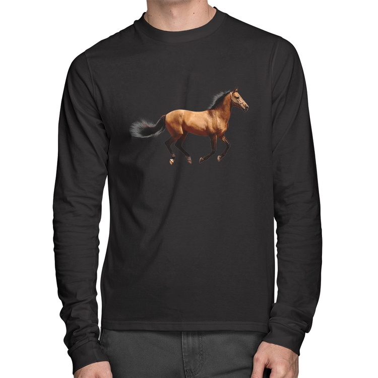 Camiseta Algodão Cavalo Correndo Manga Longa