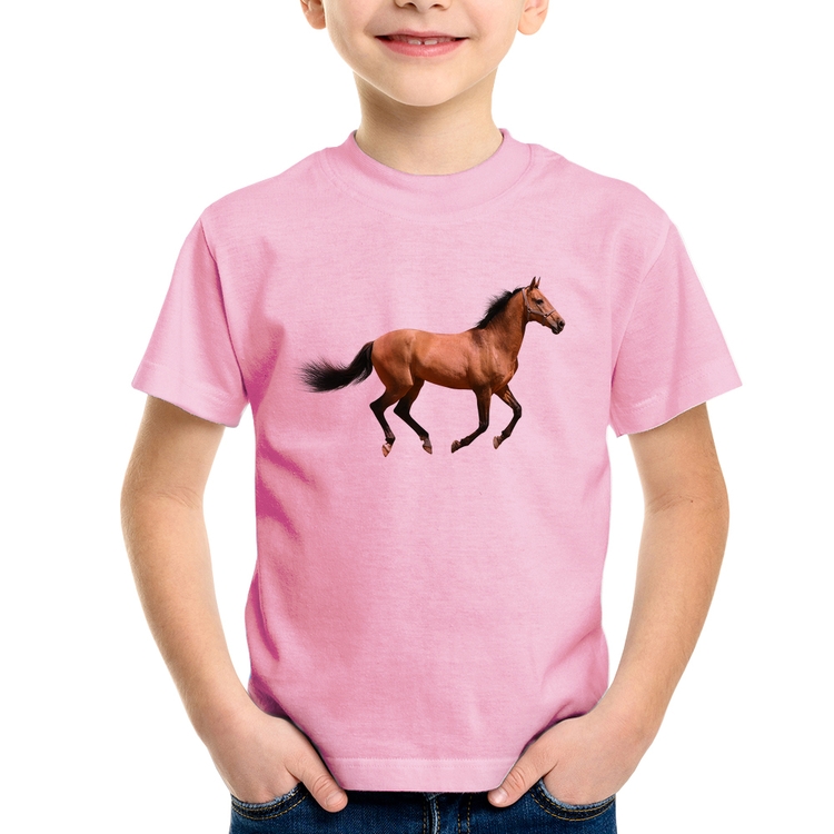 Camiseta Infantil Cavalo Correndo - Rosa Bebê