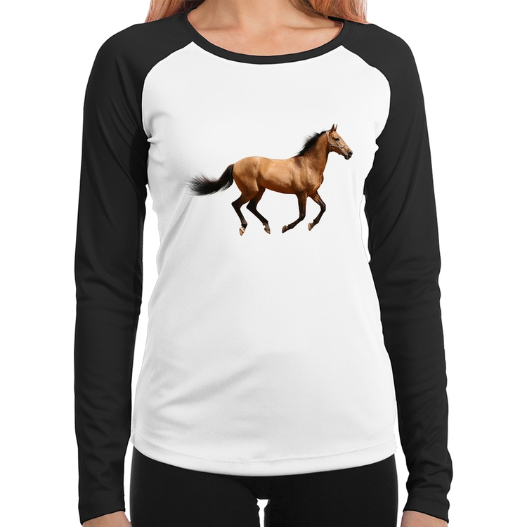 Baby Look Raglan Cavalo Correndo Manga Longa