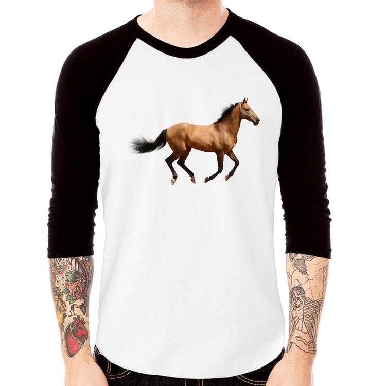Camiseta Raglan Cavalo Correndo Manga 3/4