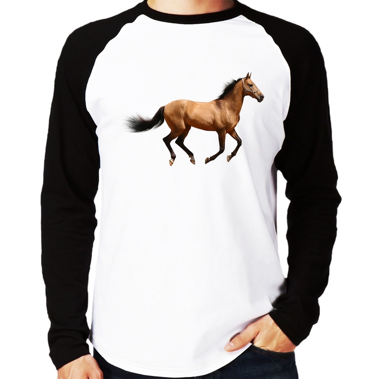 Camiseta Raglan Cavalo Correndo Manga Longa