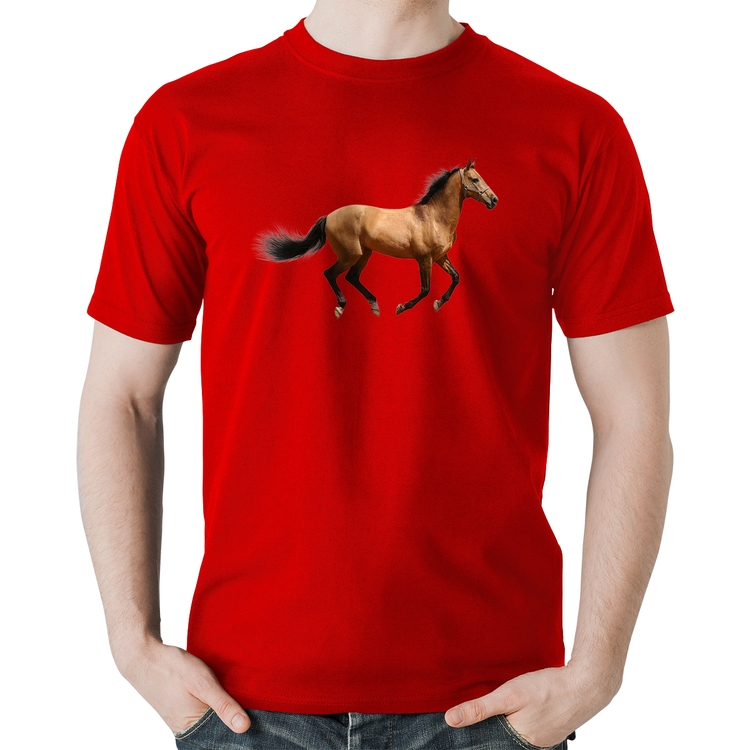 Camiseta Algodão Cavalo Correndo - Vermelha