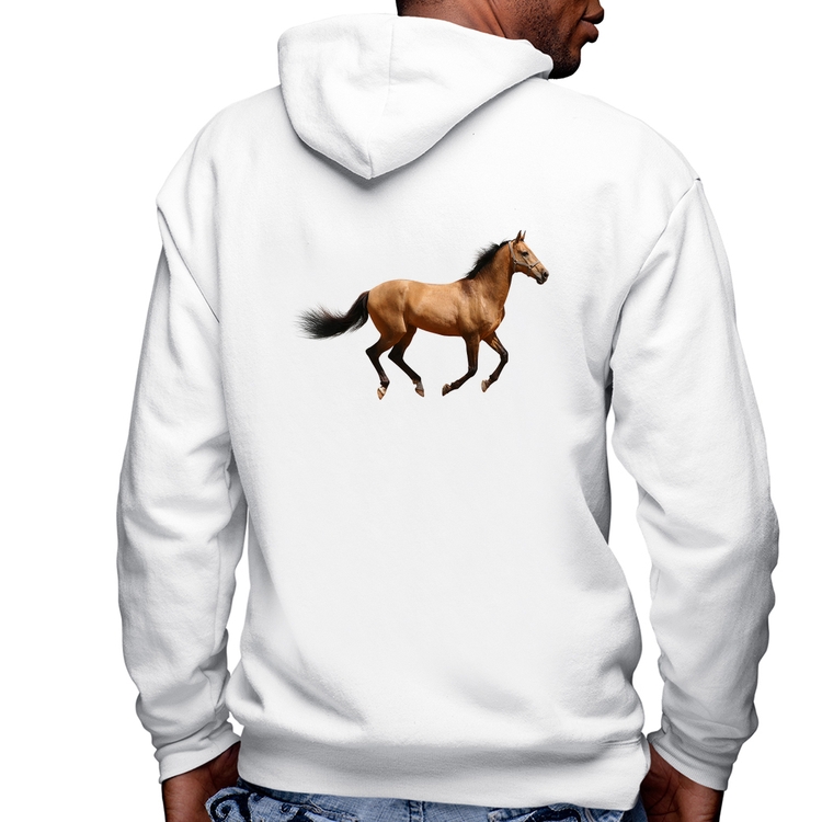 Blusa Moletom Cavalo Correndo Masculina com Capuz e Zíper - Branca