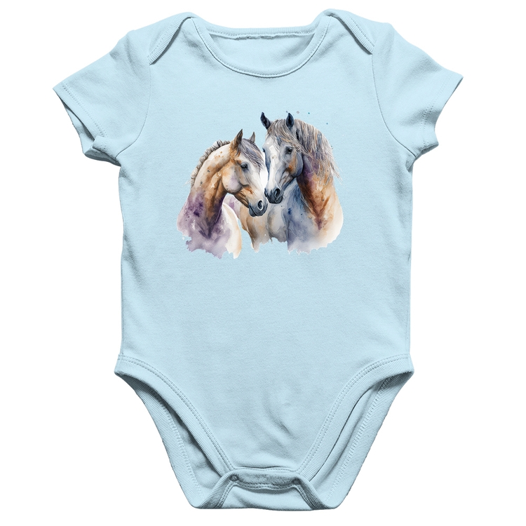Body Bebê Algodão Cavalo e Égua - Azul Bebê