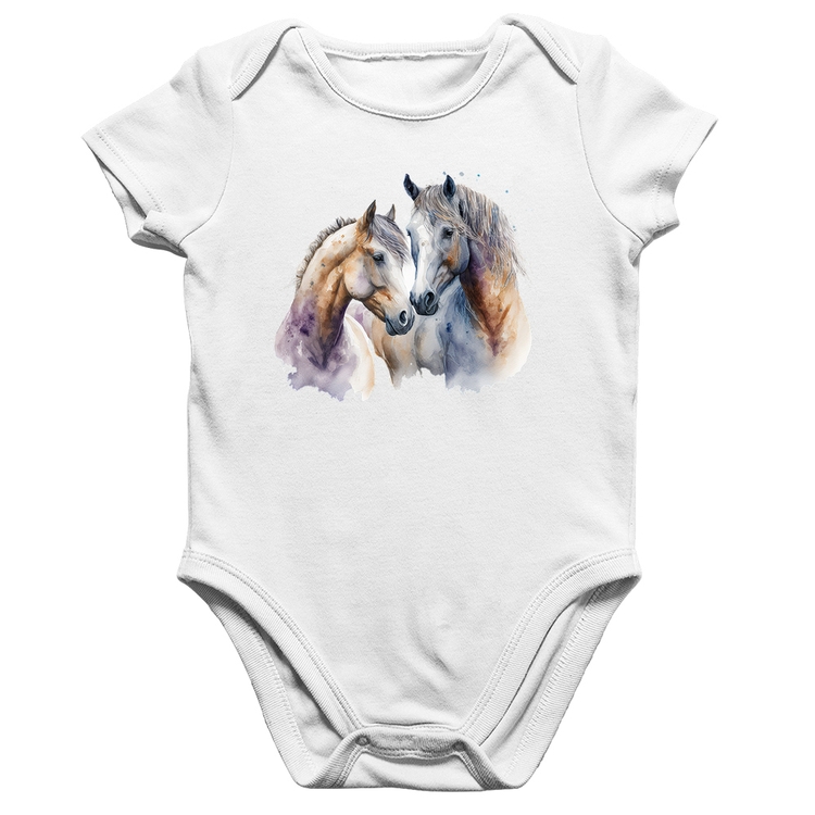 Body Bebê Algodão Cavalo e Égua - Branco