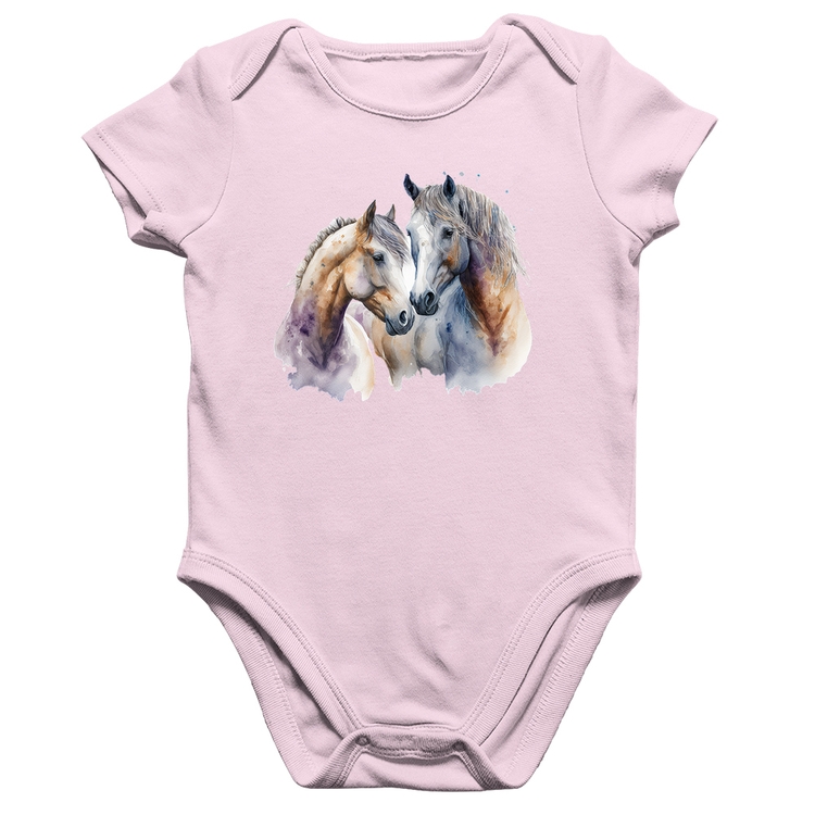 Body Bebê Algodão Cavalo e Égua - Rosa Bebê
