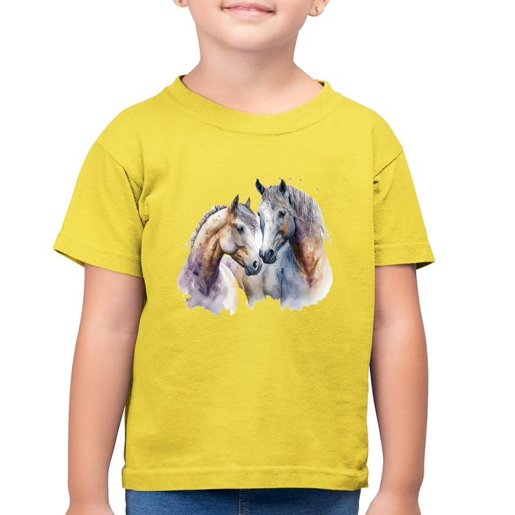 Camiseta Algodão Infantil Cavalo e Égua - Amarelo Canário