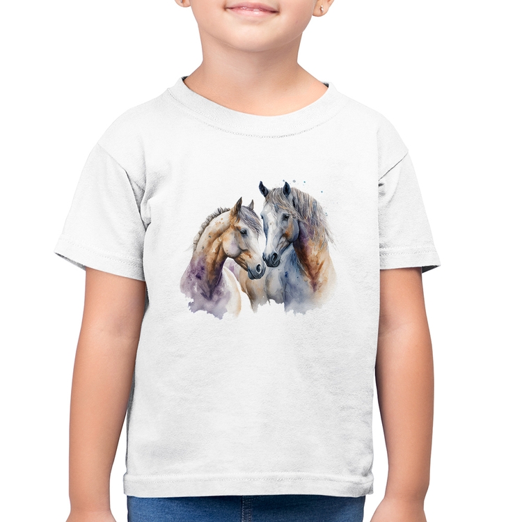 Camiseta Algodão Infantil Cavalo e Égua - Branca
