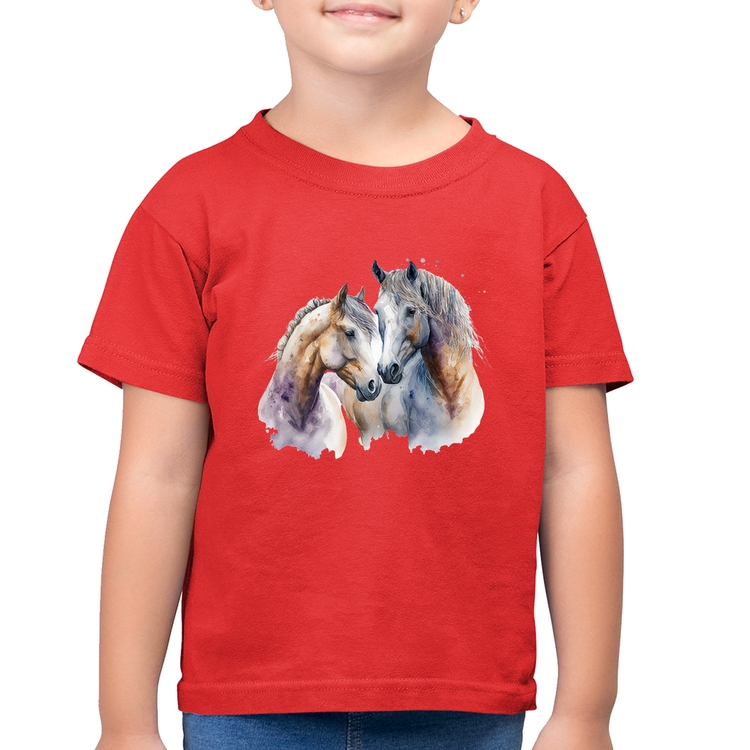 Camiseta Algodão Infantil Cavalo e Égua - Vermelha