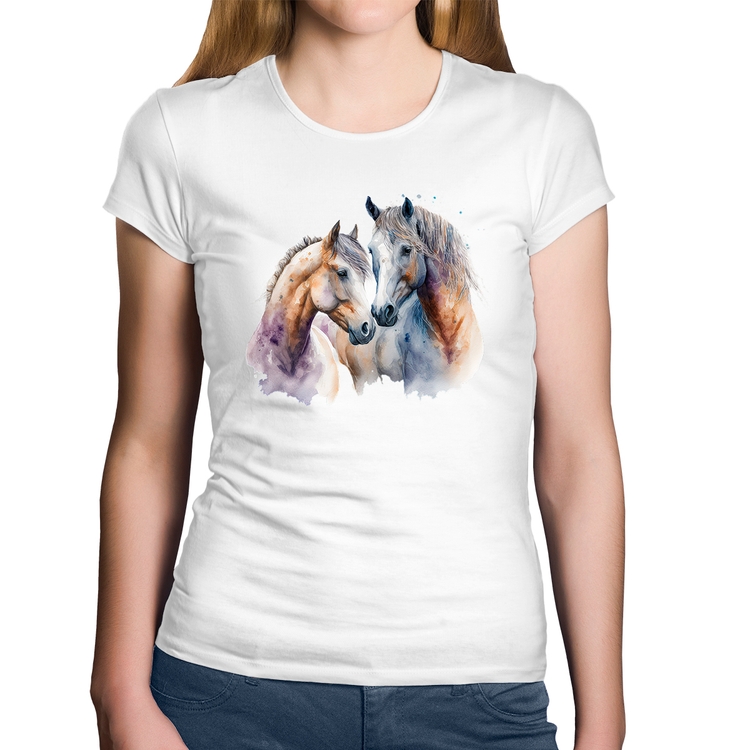 Baby Look Algodão Cavalo e Égua - Branca