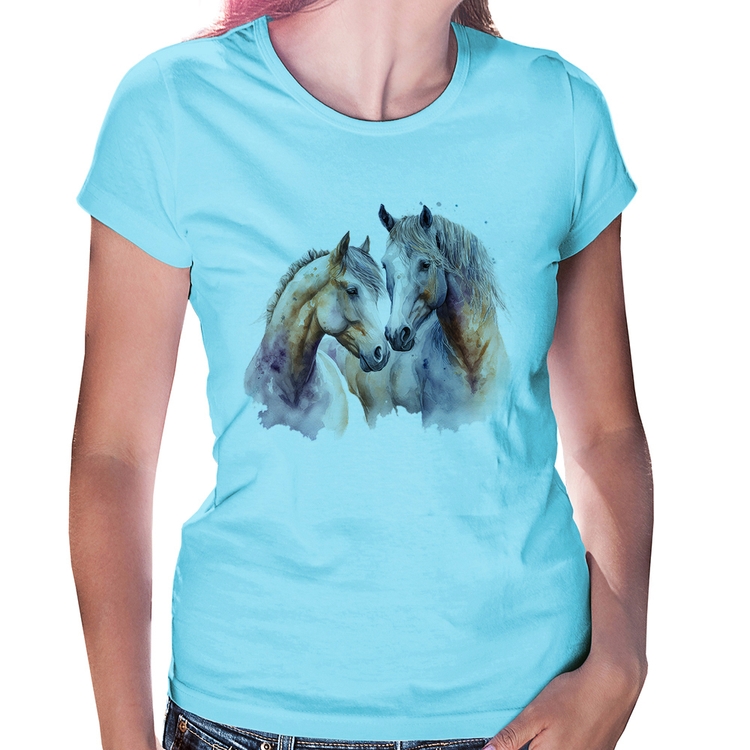 Baby Look Cavalo e Égua - Azul Bebê