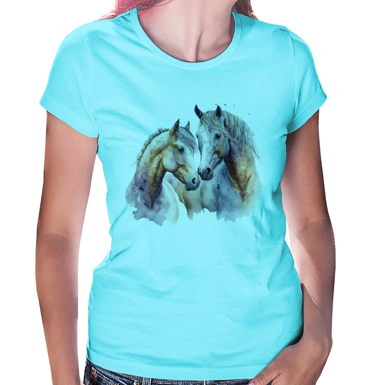 Baby Look Cavalo e Égua - Azul Claro